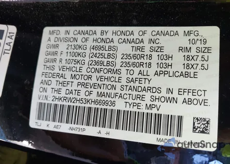 2019 Honda Cr-V Ex from USA, damaged, VIN 2HKRW2H53KH669936